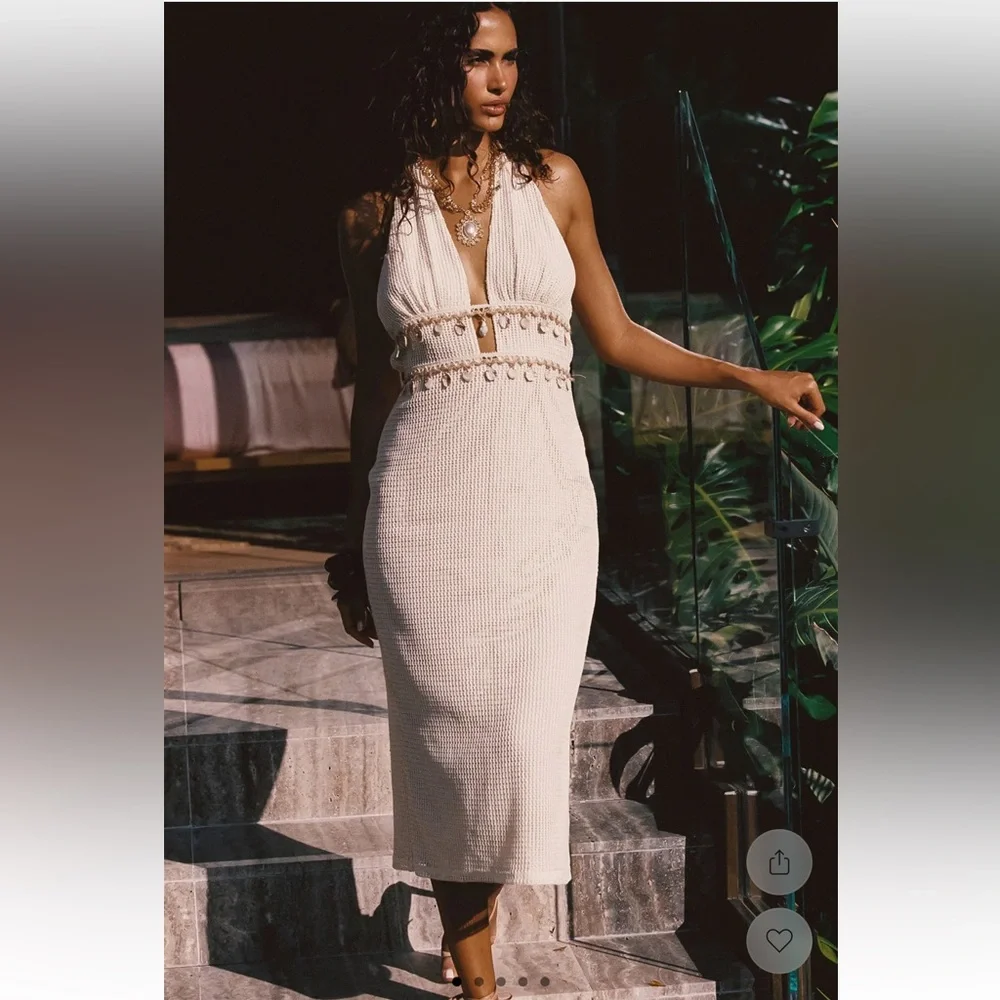 12th Tribe Divine Ivory Shell Embellished Midi Dress. - Picture 1 of 3